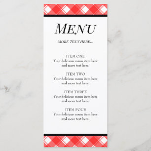 Red White Plaid Checked Pattern Custom Menu Card