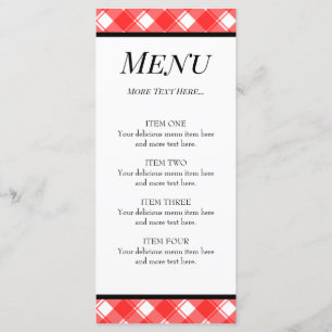 Red White Plaid Checked Pattern Custom Menu Card