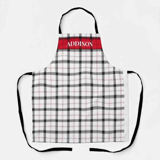 Red White Plaid Christmas monogram Personalised Apron (Front)