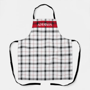 Red White Plaid Christmas monogram Personalised Apron