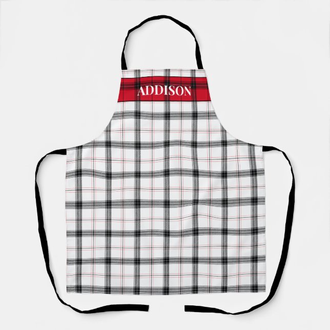 Red White Plaid Christmas monogram Personalised Apron (Front)
