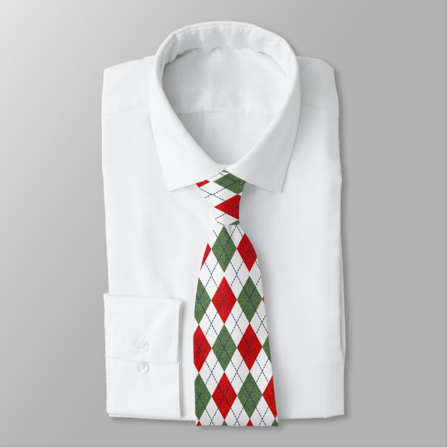 Red & White Plaid Christmas Sweater Pattern Tie (Tied)