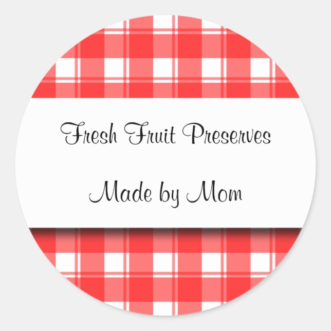 Red White Plaid Custom Canning Stickers (Front)