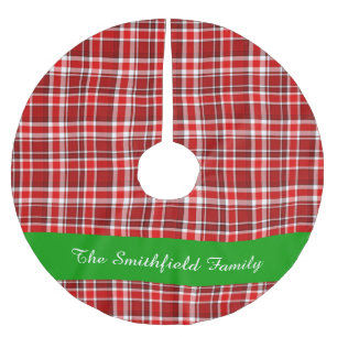 Red White Plaid Family Name Custom 2 Brushed Polyester Tree Skirt