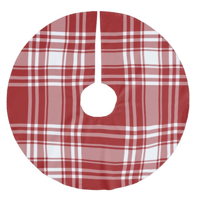 Red White Plaid Holiday Festive Christmas Brushed Polyester Tree Skirt (Front)