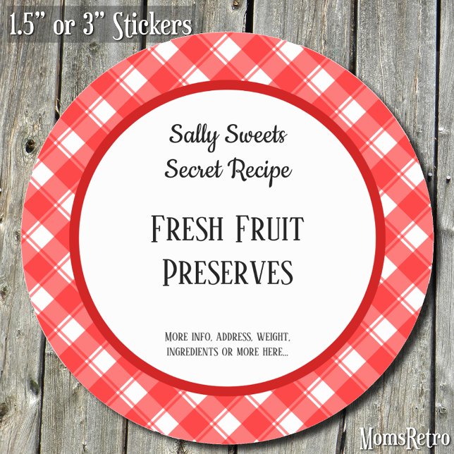 Red White Plaid Retro Custom Canning Stickers (Creator Uploaded)