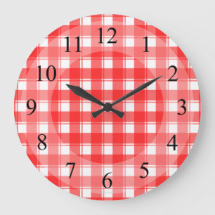 Red White Plaid Retro Kitchen Clock