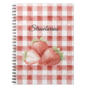 Red White Plaid Strawberries Notebook