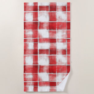 Red White Plaid Stripes Beach Towel