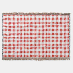 Red White Plaid Stripes Birthday Throw Blanket