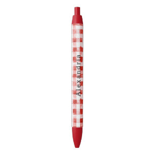 Red White Plaid Stripes Black Ink Pen