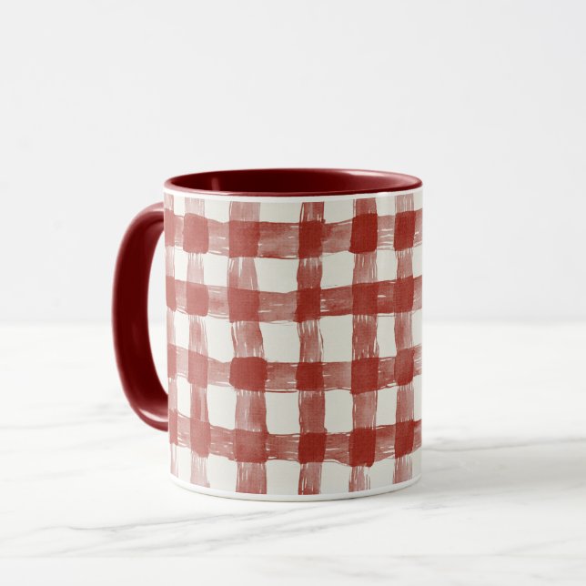 Red White Plaid Stripes   Mug (Front Left)