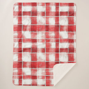Red White Plaid Stripes Sherpa Blanket