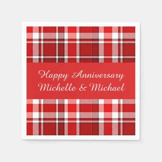 Red White Plaid Tartan | Add Your Name Napkin (Front)