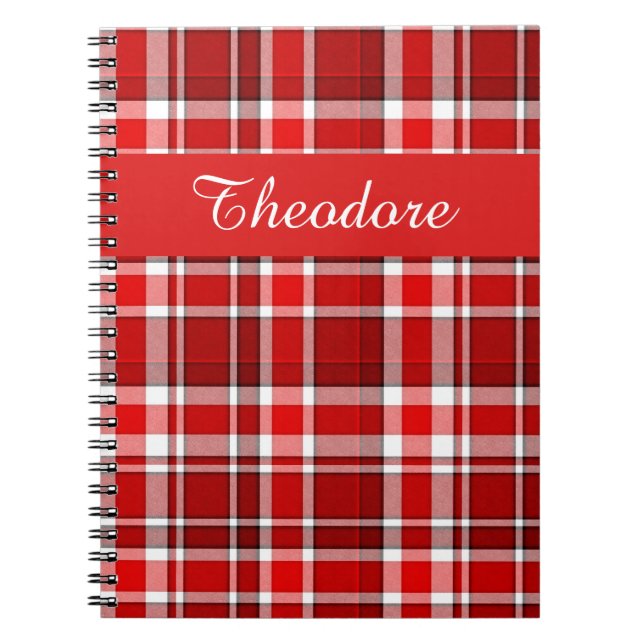 Red White Plaid Tartan | Add Your Name Notebook (Front)