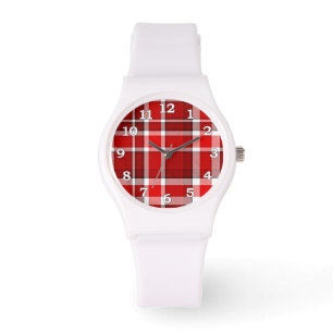 Red White Plaid Tartan Watch