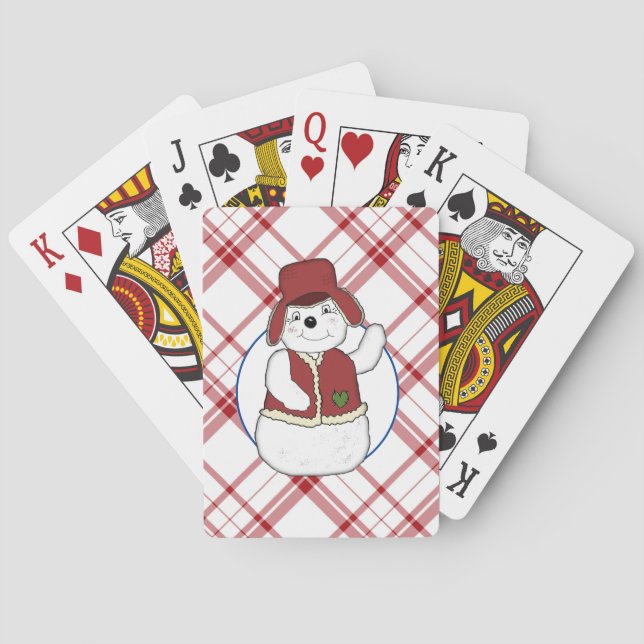 Red & White Plaid With Snowman Playing Cards (Back)