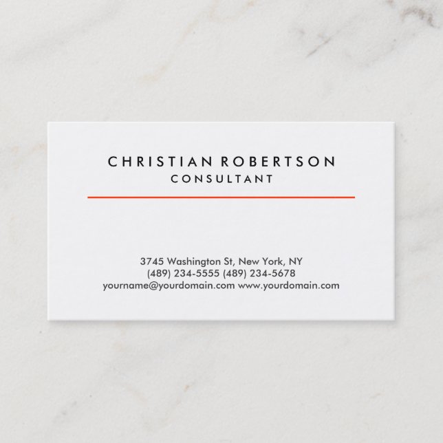 Red White Plain Modern Consultant Business Card (Front)