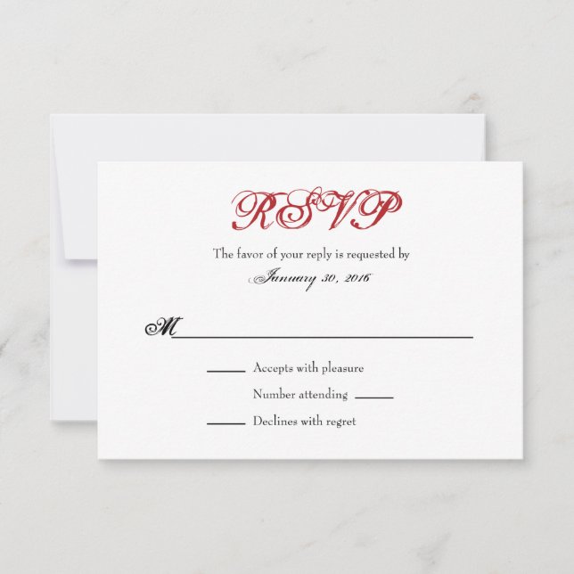Red White Plain Simple Wedding RSVP Cards (Front)