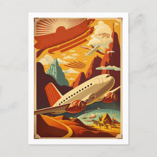 Red & White Plane Vintage Travel Art Postcard