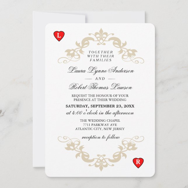 Red & White Playing Card Wedding Invitation Hearts (Back)