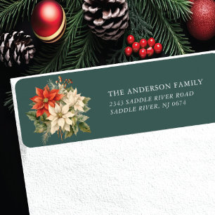 Red White Poinsettia Flower Return Address Return Address Label