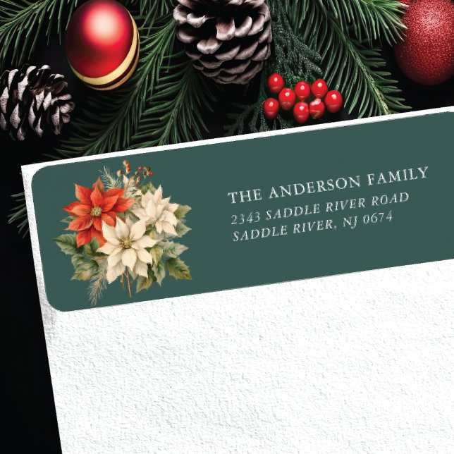 Red White Poinsettia Flower Return Address Return Address Label (Creator Uploaded)