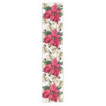 Red & White Poinsettia Holiday Table Runner