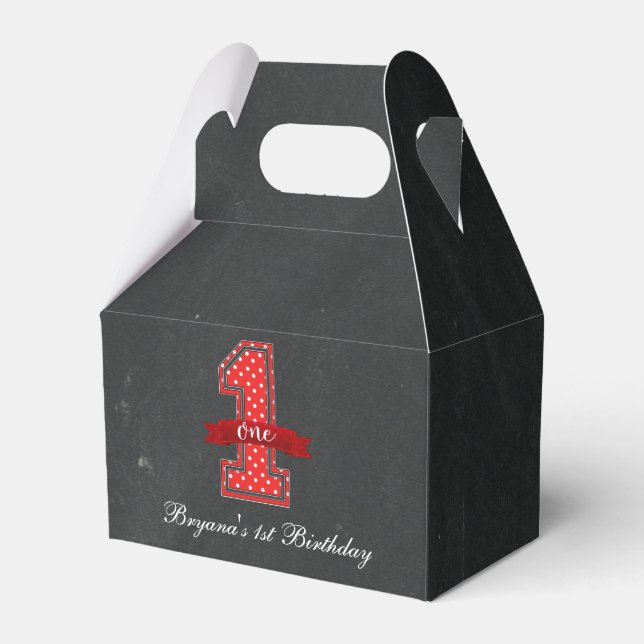 Red & White Polka Dot 1 One 1st Birthday Favour Favour Box (Front Side)