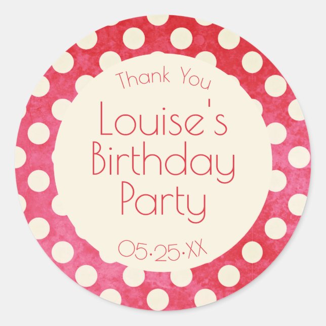 Red White Polka Dot Classic Round Sticker (Front)