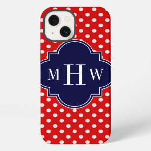 Red White Polka Dot Navy Quatrefoil 3 Monogram iPhone Case