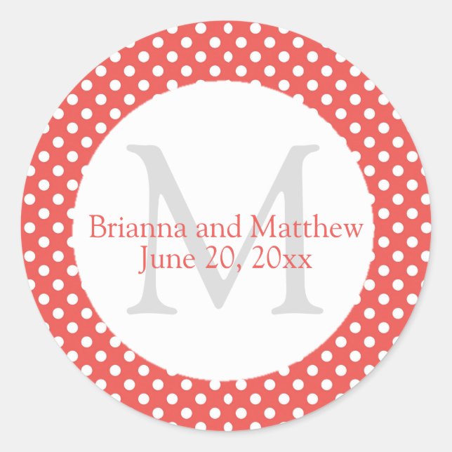 Red & White Polka Dot Wedding Favour Sticker (Front)