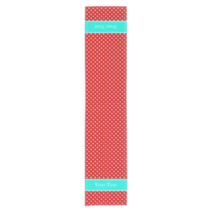 Red White Polka Dots Bright Aqua Ribbon Monogram Short Table Runner
