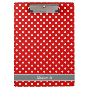 Red White Polka Dots Charcoal Ribbon Monogram Clipboard