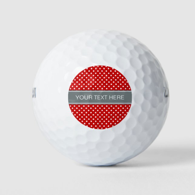 Red White Polka Dots Charcoal Ribbon Monogram Golf Balls (Front)