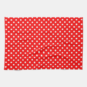 Red White Polka Dots Design Tea Towel