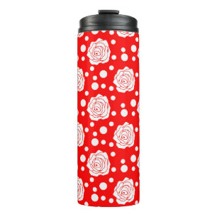Red White Polka Dots Floral Illustration Design Thermal Tumbler