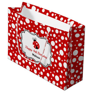 Red White Polka Dots Ladybug Frame Kids Birthday Large Gift Bag