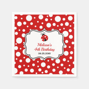 Red White Polka Dots Ladybug Frame Kids Birthday  Napkin