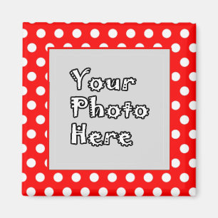 Red & White Polka Dots Photo Frame Magnet