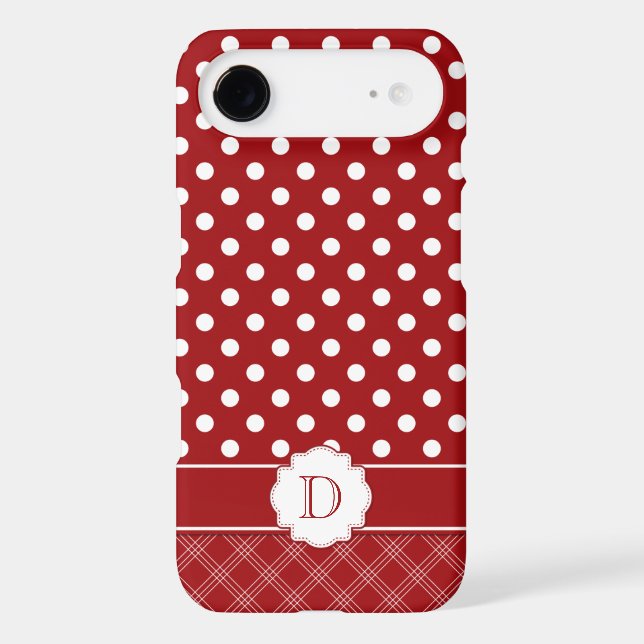 Red White Polka Dots Plaid Monogram Case-Mate iPhone Case (Back)