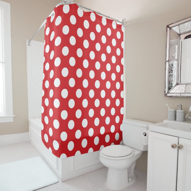 Red & White Polka Dots Shower Curtain (In Situ)
