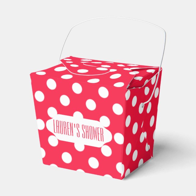 Red & white polka dots takeout favour box (Front Side)