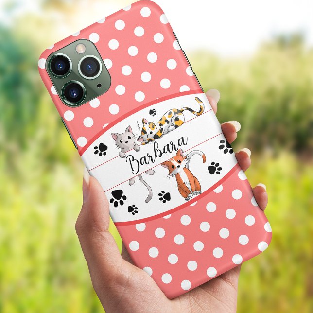 Red & white polkadot, cute kittens custom Case-Mate iPhone case (Creator Uploaded)