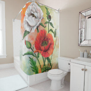 Red White Popp Shower Curtain Beautiful Flowers