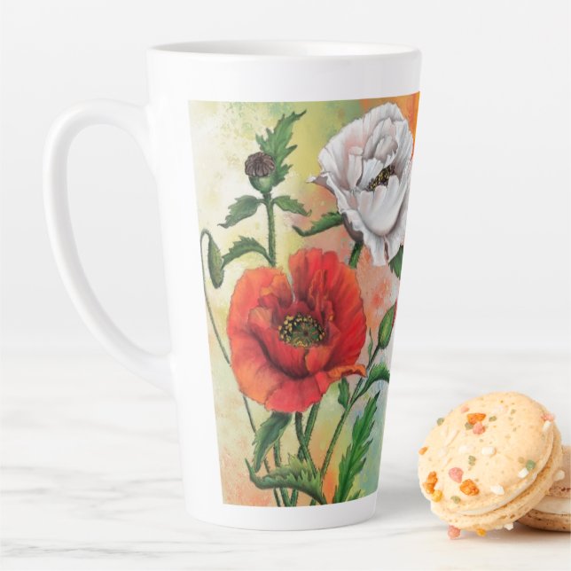 Red White Poppies Latte Mug (In Situ)
