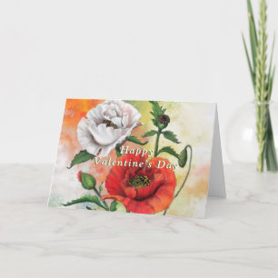 Red White Poppies Valentine's Day Card