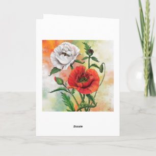 Red White Poppies Valentine's Day Card