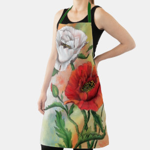 Red White Poppy Apron