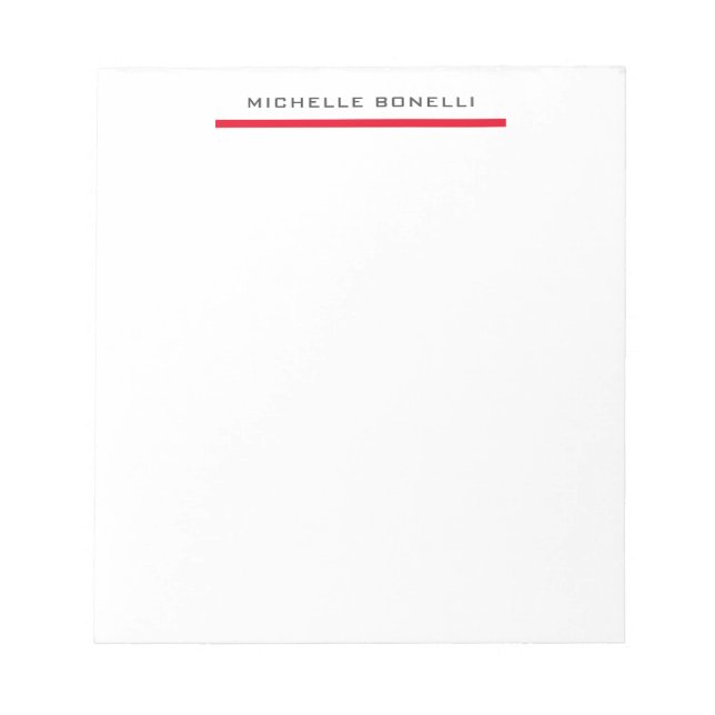Red White Professional Plain Simple Minimalist Notepad (Front)